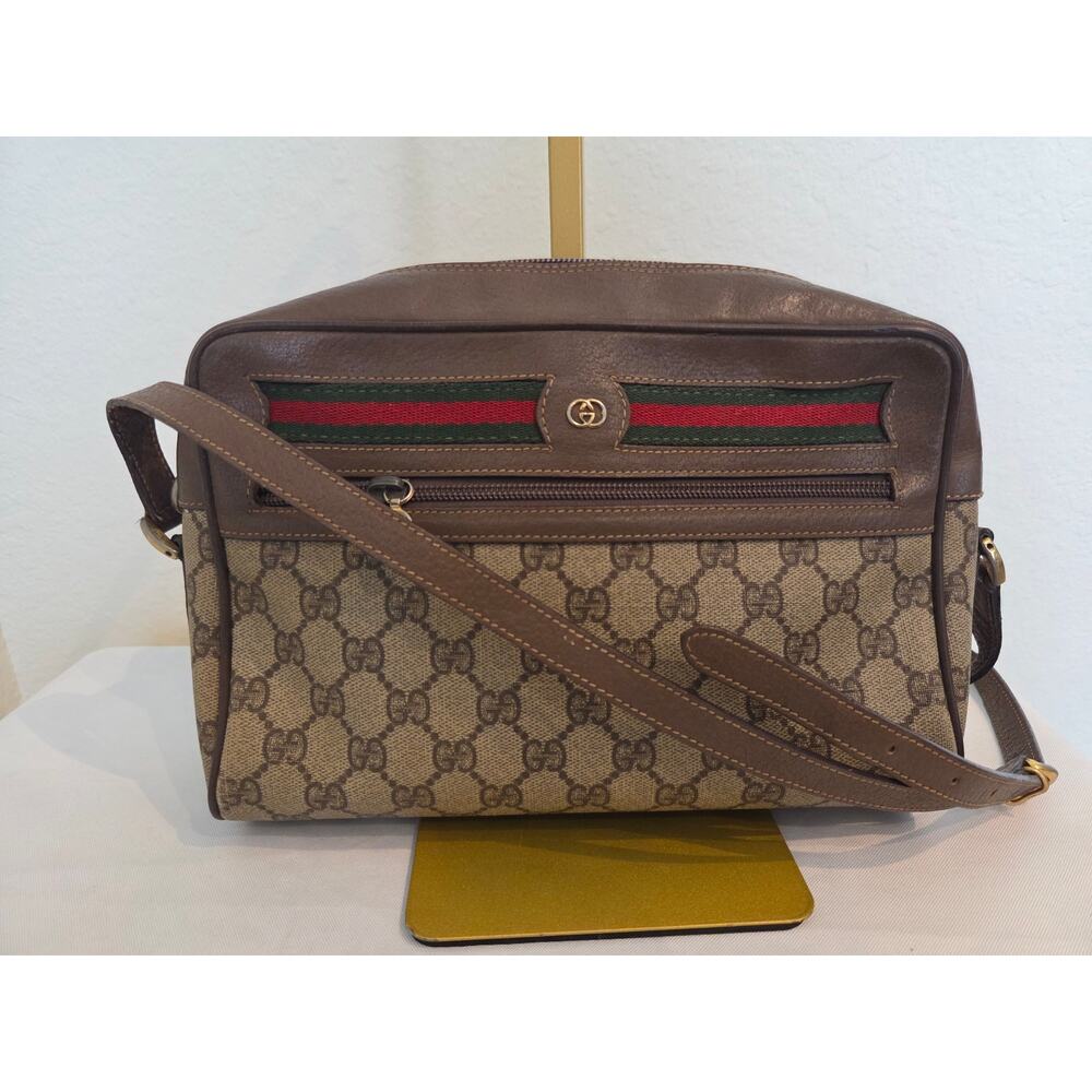 Gucci GG Supreme Web Crossbody Bag Vintage Ophidia Brown Leather Canvas Sherry